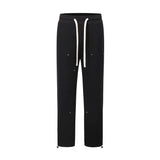 Men Sweatpants Rivet Stitching Sports Pants Loose Straight Casual Pants Solid Color Drawstring Jogger Pants Trousers