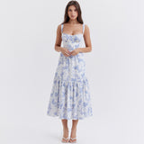 Women Dresses Summer Floral Slip Dress Slim Fit Backless Long Dress (Lbk0409)