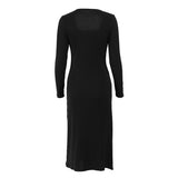 Women Dress Autumn Winter Retro Elegant Square Collar Long Sleeve Dress