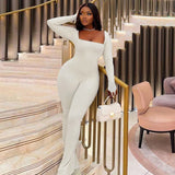Women Jumpsuit Autumn U-Neck Slim-Fit Long Sleeve