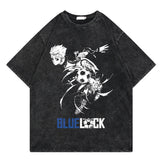 Washed retro t-shirt cartoon print graphic casual cotton summer short sleeves