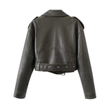 Women Leather Jacket Autumn Lapel Baggy Coat PU Leather Coat