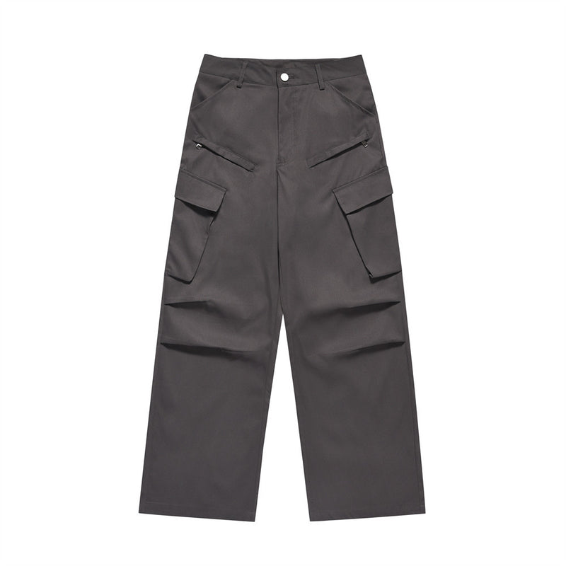 Men Sweatpants Pleated Multi-Pocket Cargo Pants Sports Straight-Leg Wide-Leg Pants