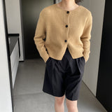 Women Cardigan Sweater Autumn Thick Sweater Button Long Sleeve round Neck Short Top Cardigan Coat 8t3119