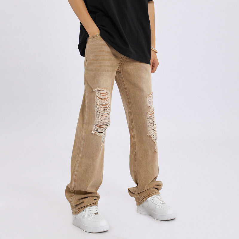 Men Jeans Ripped Jeans Men's Autumn Loose Straight Wide Leg Pants