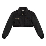 Women Jacket Zipper Decorations Short Work Clothes Jacket Lapel Cardigan Coat