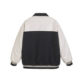 Unisex Winter Cotton Coat Retro Patchwork Contrast Color Letter Tide Polo Collar Jacket Baseball Uniform