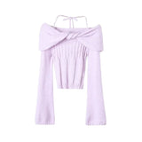 Women Sweater Knitwear Sexy off-Shoulder Sweater Chest Hollow Sweater