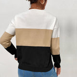 Women Knitted Sweater Autumn and Winter Leisure V-neck Top Color Matching Long Sleeve Sweater