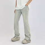 Men Jeans Washed Distressed Side Zipper Jeans