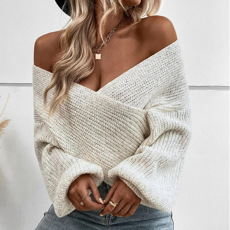 Women Knitted Sweater Autumn and Winter V-neck Loose Pullover