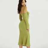 Women Dresses Chiffon Sexy Backless Dress Long Sleeve (Bla0420)