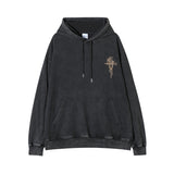 Men Hoodie Retro Washed Distressed Dark Hoodie