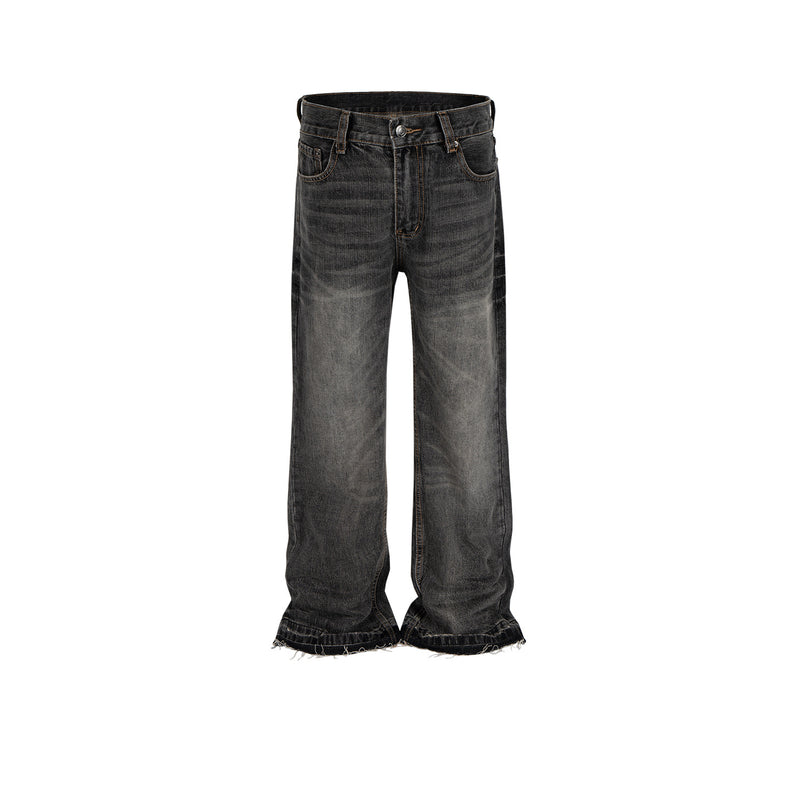 MIJKO Mens Vintage Pants MIJKO textured trousers polished white whiskers stitched jeans