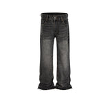 MIJKO Mens Vintage Pants MIJKO textured trousers polished white whiskers stitched jeans