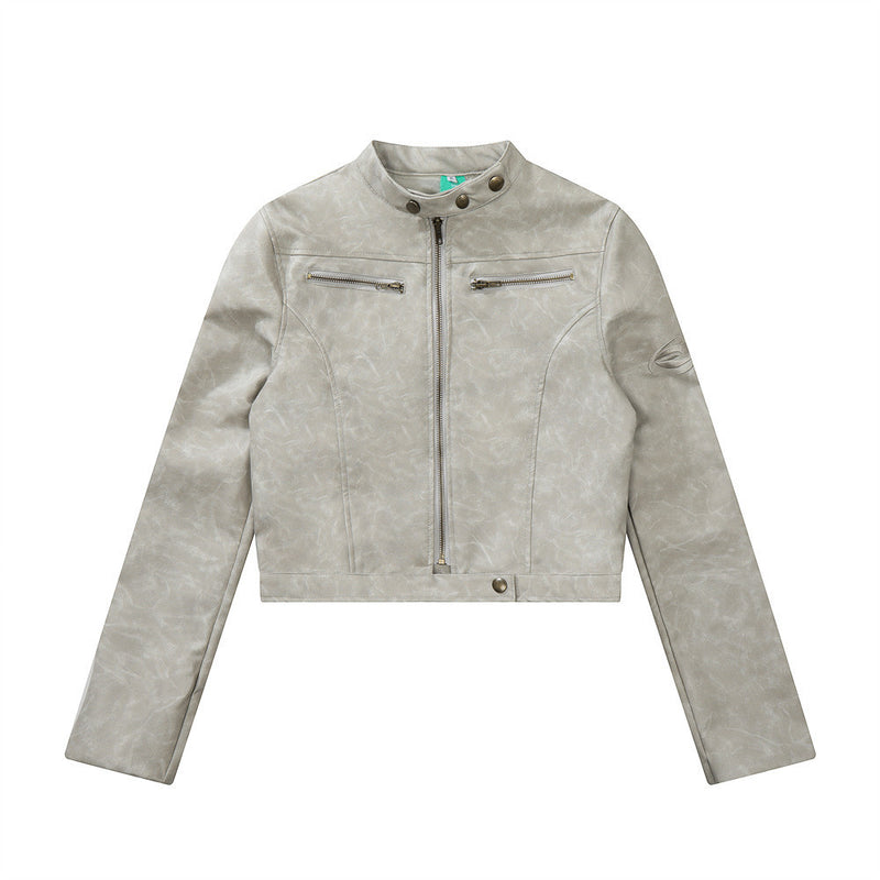 Women Jacket Short Biker's Leather Jacket Stand Collar Autumn and Winter PU Leather Jacket