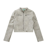 Women Jacket Short Biker's Leather Jacket Stand Collar Autumn and Winter PU Leather Jacket