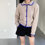 Women Cardigan Sweater Winter Cardigan Lapel Loose Button Sweater X3057