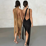 Women Dresses Summer Sexy Deep V-neck Backless Fold Split Dress