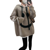 Women Knitwear Autumn and Winter Smiley Hooded Sweater Loose Pullover
