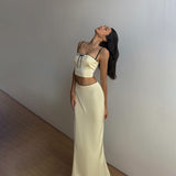 Women Tops Spring Bare Midriff Slim Fit Two-Piece Set Sexy Camisole Mid-Length Dress Set