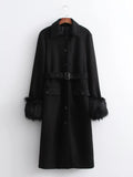 Women Woolen Coat Hepburn Woolen Coat Winter Mid-Length Overcoat