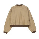 Women Jacket Short PU Leather Jacket Stand Collar Color Matching Zipper Jacket