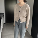 Women Cardigan Sweater Autumn Thick Sweater Button Long Sleeve round Neck Short Top Cardigan Coat 8t3119