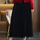 Women Knitted Skirt Fall Winter Skirt Pleated Skirt Loose Knitted Wool Long Skirt