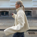 Women Trench Coat Autumn Winter Berber Fleece Coat Stand Collar Casual Loose