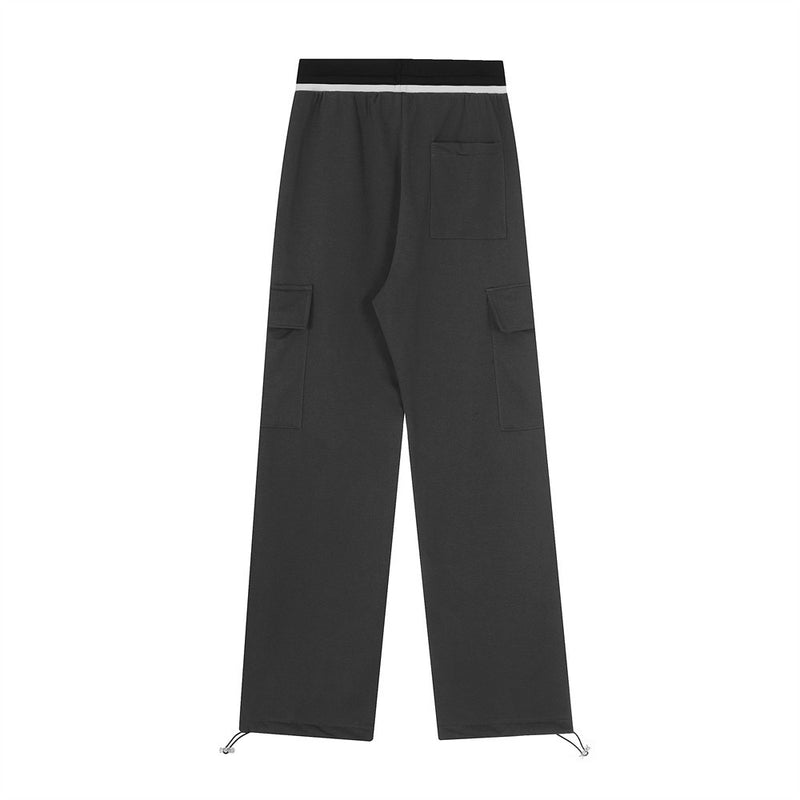 Men Sweatpants Draping Casual Trousers Multi-Pocket Straight Sports Pants Drawstring Jogger Pants