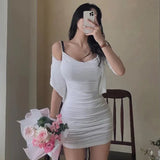 Women Dresses U-Collar Dress Hip Skirt Short Skirt Cardigan Coat