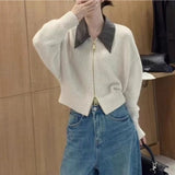 Women Knitwear Fall and Winter Lapels Double Zipper Sweaters Cardigan
