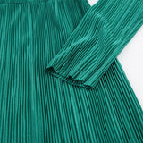 Women Dress Autumn and Winter Green Pleated Dress