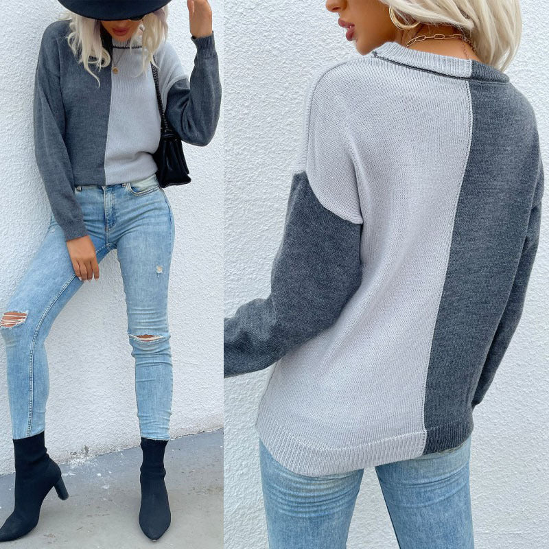 Women Knitted Sweater Autumn Crew Neck Sweater Loose Pullover Sweater