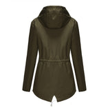 Women's Trench Coat Long-Sleeved Waterproof Mid-Length Trench Coat Women's Hooded Striped Raincoat