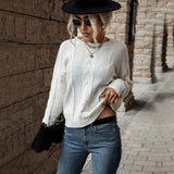 Women Knitted Sweater Autumn and Winter Women's Twist Long Sleeve White Sweater