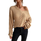 Women Knitted Sweater Autumn and Winter Long Sleeve Solid Color Loose Sweater
