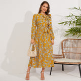 Women Date Dress Autumn and Winter Leisure Floral Print Long Sleeve Dress