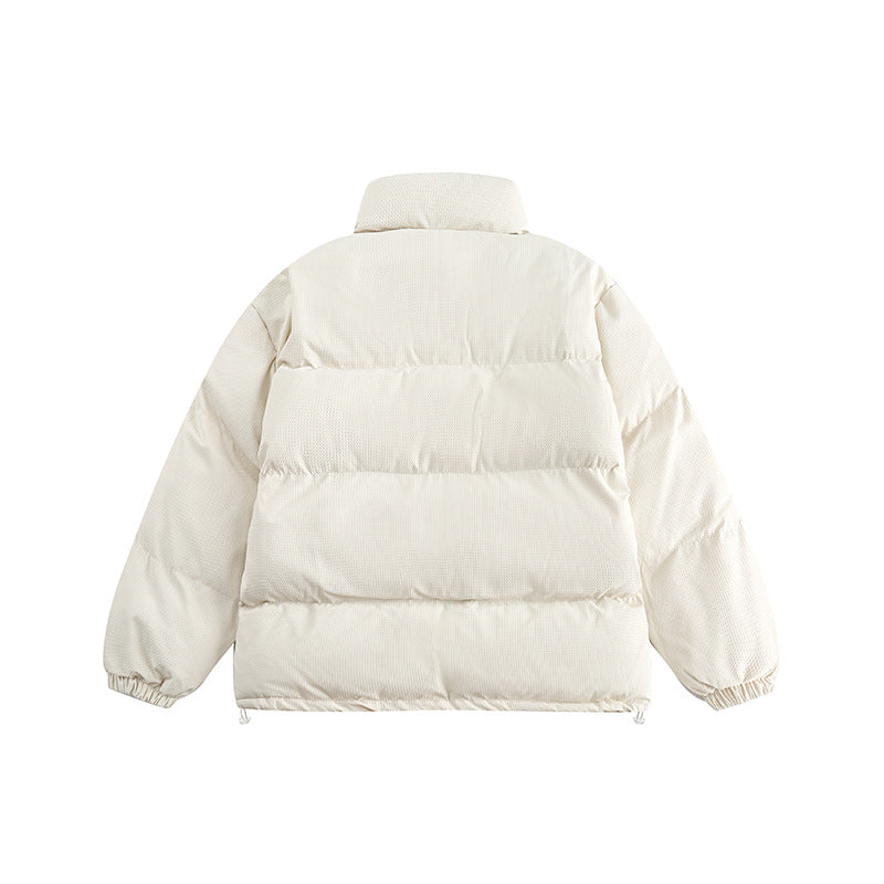 Unisex Winter Cotton Coat Waffle Stand-up Collar Cotton-Padded Clothes Retro Warm Labeling Decorative Cotton Coat