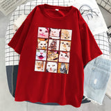 202412 Meme Cat Facial Expression Packs Print T-Shirt Women