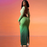 Women Dresses Autumn Sexy Hollow Backless Lace-up Long Sleeve Dress