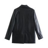 Women Leather Jacket Autumn Leisure Vintage Leather Loose Lapels Blazer