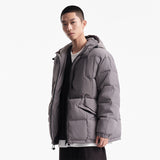 Unisex Winter Cotton Coat Patch Pocket Decorative Hooded Cotton-Padded Coat Vintage Zipper Decorative Cotton-Padded Jacket