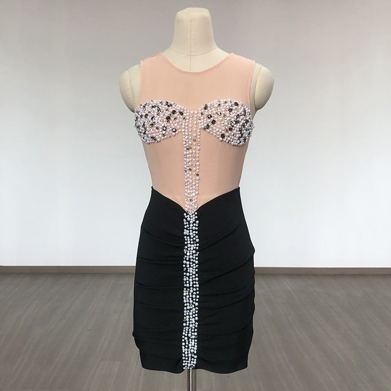 Women's Evening Dress Sleeveless Hip Skirt Mesh Dress