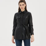 Women Leather Jacket Imitation Leather Shirt Single-Breasted Long Sleeve