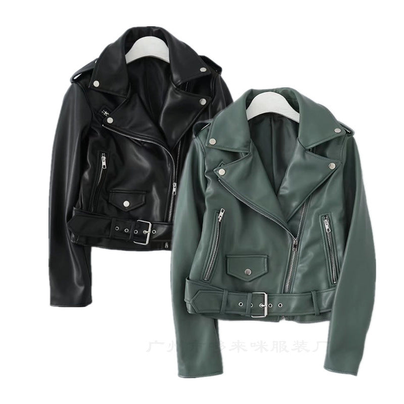 Women Leather Jacket Autumn Slim-Fitting Biker Jacket Pu Leather Women's Short Coat