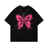 Men T Shirt Butterfly Graffiti Necklace Couple Short Sleeve T-shirt