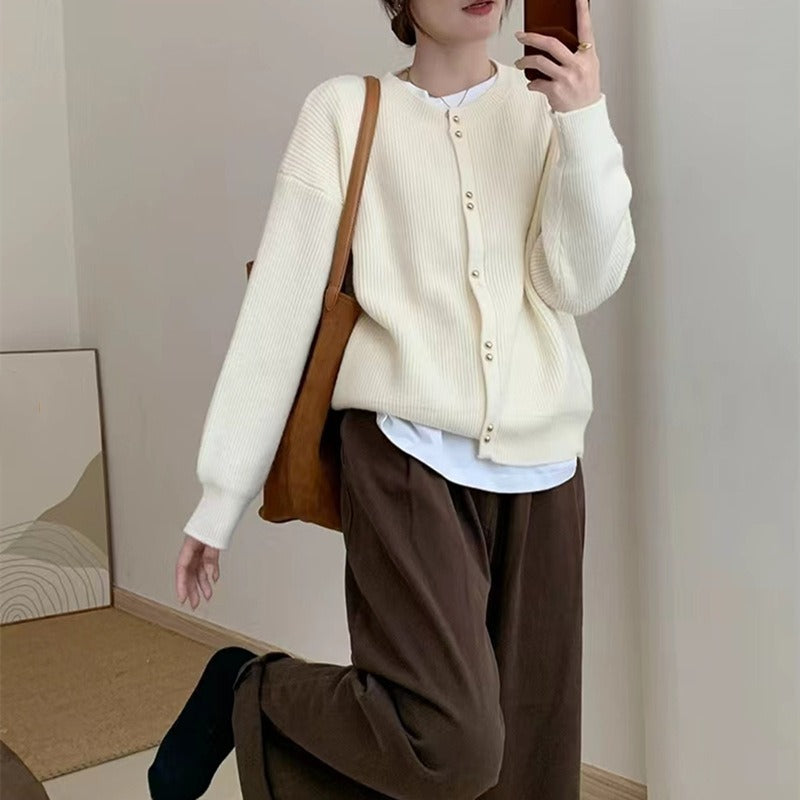 Women Knitwear Autumn and Winter round Neck Sweater Female Loose Knitted Cardigan