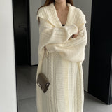 Women Cardigan Sweater Autumn Sweater Coat Lapel Loose Long Sweater W2353